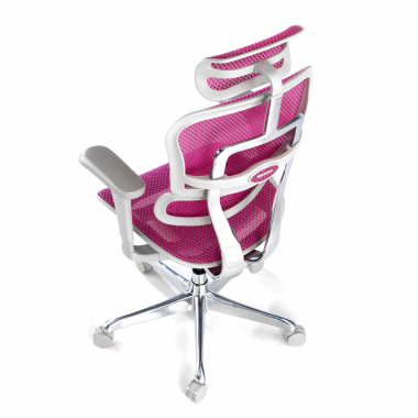 sedia ergonomica bianco rosa struttura bianca rotonda rete transpirante braccioli mobili poggiatesta 8