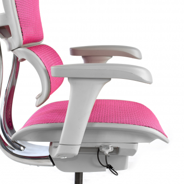 sedia ergonomica bianco rosa struttura bianca rotonda rete transpirante braccioli mobili poggiatesta 6
