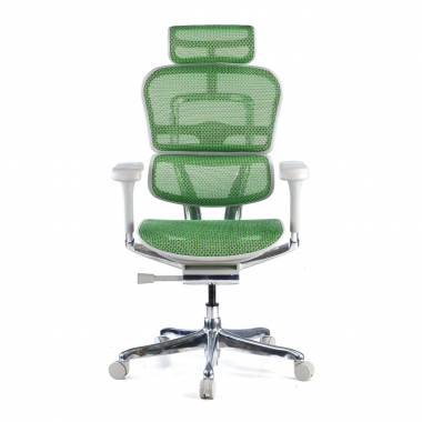 sedia ergonomica bianco verde struttura bianca rotonda rete transpirante braccioli regolabili 5d poggiatesta 3