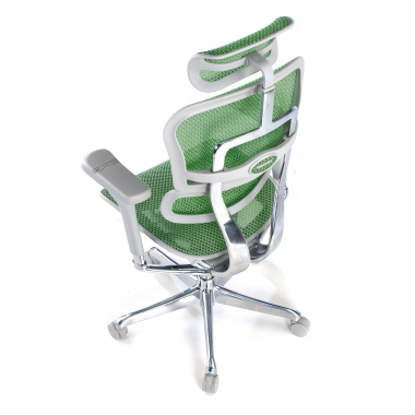 sedia ergonomica bianco verde struttura bianca rotonda rete transpirante braccioli regolabili 5d poggiatesta 7