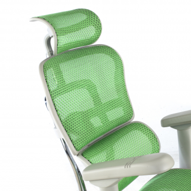 sedia ergonomica bianco verde struttura bianca rotonda rete transpirante braccioli regolabili 5d poggiatesta 9