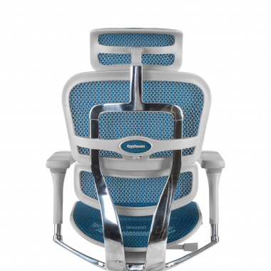 sedia ergonomica bianco blu struttura bianca rotonda rete transpirante braccioli regolabili 5d poggiatesta 8