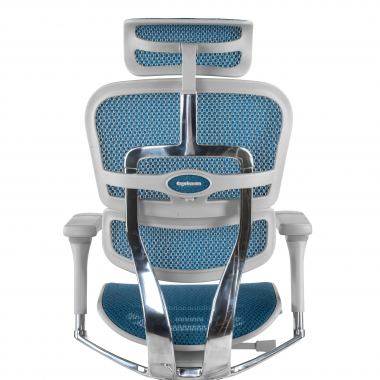 sedia ergonomica bianco blu struttura bianca rotonda rete transpirante braccioli regolabili 5d poggiatesta 9