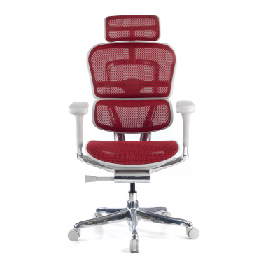sedia ergonomica bianco rosso struttura bianca rotonda rete transpirante braccioli regolabili 5d poggiatesta 3