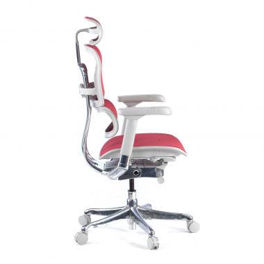 sedia ergonomica bianco rosso struttura bianca rotonda rete transpirante braccioli regolabili 5d poggiatesta 4