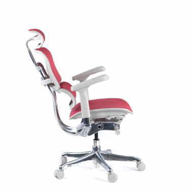 sedia ergonomica bianco rosso struttura bianca rotonda rete transpirante braccioli regolabili 5d poggiatesta 5