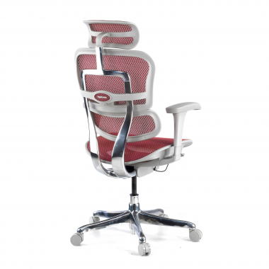 sedia ergonomica bianco rosso struttura bianca rotonda rete transpirante braccioli regolabili 5d poggiatesta 6