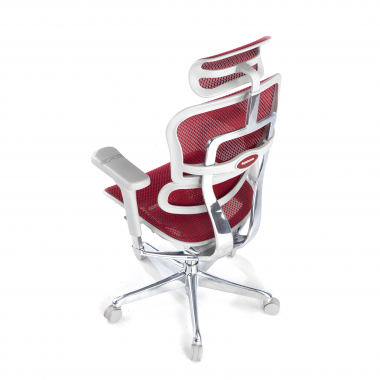sedia ergonomica bianco rosso struttura bianca rotonda rete transpirante braccioli regolabili 5d poggiatesta 7