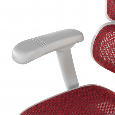 sedia ergonomica bianco rosso struttura bianca rotonda rete transpirante braccioli regolabili 5d poggiatesta 8