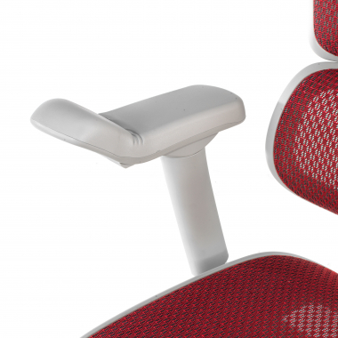 sedia ergonomica bianco rosso struttura bianca rotonda rete transpirante braccioli regolabili 5d poggiatesta 9