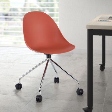 sedia sala riunione rosso con ruote di plastica senza braccioli 2
