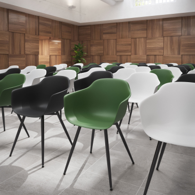 sedia da conferenza verde 4 gambe di plastica braccioli fissi 2