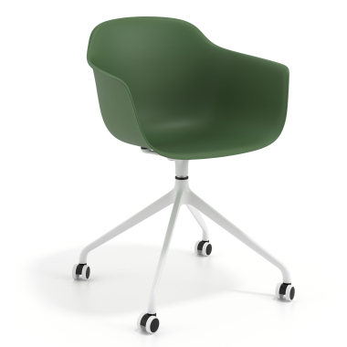 sedia sala riunione bianco verde con ruote di plastica braccioli fissi 1