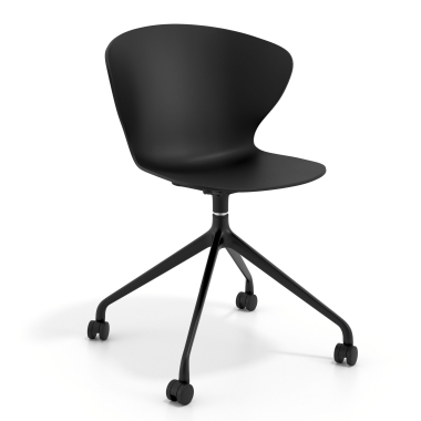 sedia sala riunione nero nero con ruote di plastica braccioli fissi 1