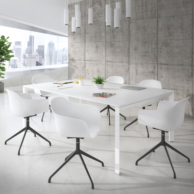 sedia sala riunione bianco base piramide di plastica braccioli fissi 2