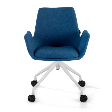 sedia da conferenza bianco blu girevole con ruote tessuto braccioli imbottiti 3