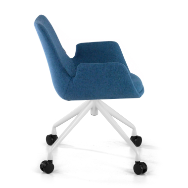 sedia da conferenza bianco blu girevole con ruote tessuto braccioli imbottiti 4