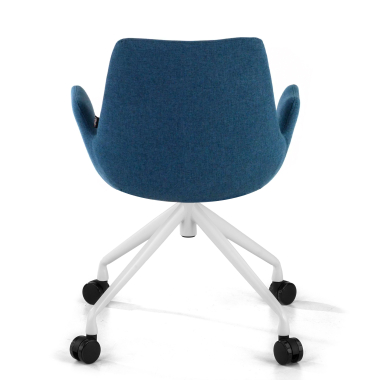 sedia da conferenza bianco blu girevole con ruote tessuto braccioli imbottiti 6