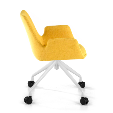 sedia da conferenza bianco giallo girevole con ruote tessuto braccioli imbottiti 4