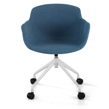 sedia da conferenza bianco blu girevole con ruote tessuto braccioli imbottiti 3