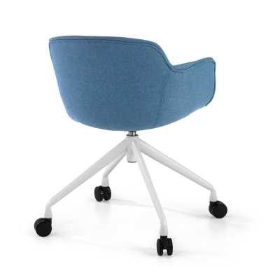 sedia da conferenza bianco blu girevole con ruote tessuto braccioli imbottiti 5
