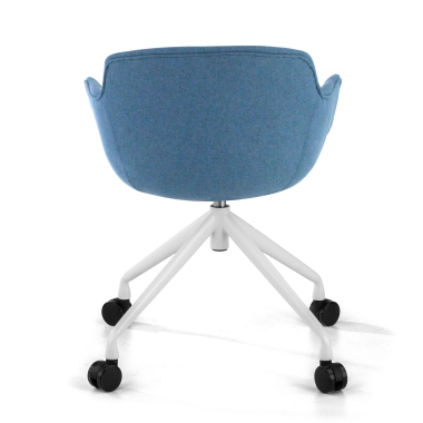 sedia da conferenza bianco blu girevole con ruote tessuto braccioli imbottiti 6