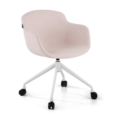 sedia da conferenza bianco beige girevole con ruote tessuto braccioli imbottiti 1