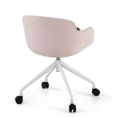 sedia da conferenza bianco beige girevole con ruote tessuto braccioli imbottiti 5