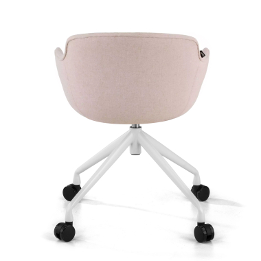 sedia da conferenza bianco beige girevole con ruote tessuto braccioli imbottiti 6