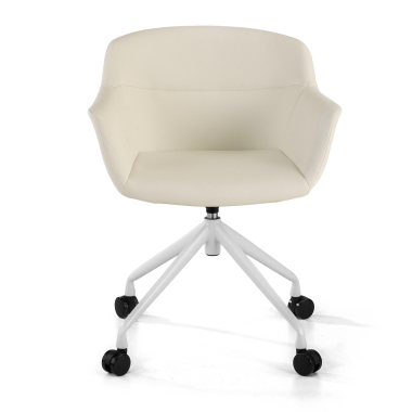 sedia da conferenza bianco bianco con ruote ecopelle braccioli imbottiti 4