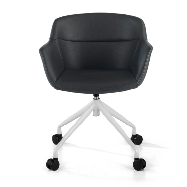 sedia da conferenza bianco nero con ruote ecopelle braccioli imbottiti 3