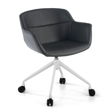 sedia da conferenza bianco nero con ruote ecopelle braccioli imbottiti 1