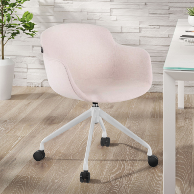 sedia da conferenza bianco beige girevole con ruote tessuto braccioli imbottiti 2