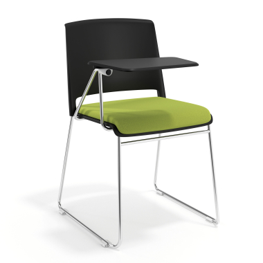 sedia con ribaltina nero verde con pala di scrittura rivestita tessuto senza braccioli 1