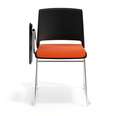 sedia con ribaltina nero arancione con pala di scrittura rivestita tessuto senza braccioli 6