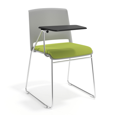 sedia con ribaltina grigio verde con pala di scrittura rivestita tessuto senza braccioli 1