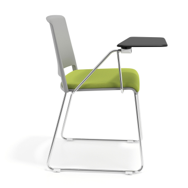 sedia con ribaltina grigio verde con pala di scrittura rivestita tessuto senza braccioli 3