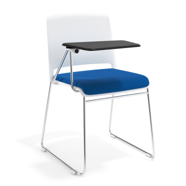 sedia con ribaltina bianco blu con pala di scrittura rivestita tessuto senza braccioli 1