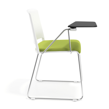 sedia con ribaltina bianco verde con pala di scrittura rivestita tessuto senza braccioli 3