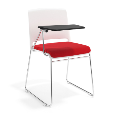 sedia con ribaltina bianco rosso con pala di scrittura rivestita tessuto senza braccioli 1