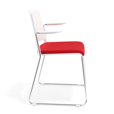 sedia da conferenza bianco rosso con bracci rivestita tessuto senza braccioli 3