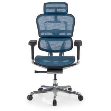 sedia ergonomica blu struttura nera rete rete transpirante braccioli regolabili 5d poggiatesta 3