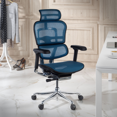 sedia ergonomica blu struttura nera rete rete transpirante braccioli regolabili 5d poggiatesta 2