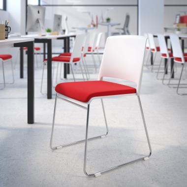 sedia da conferenza bianco rosso senza bracci rivestita tessuto senza braccioli 2