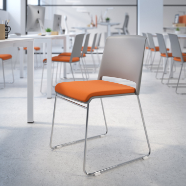 sedia da conferenza grigio arancione senza bracci rivestita tessuto senza braccioli 2