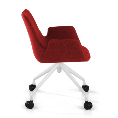 sedia da conferenza bianco rosso girevole con ruote tessuto braccioli imbottiti 4