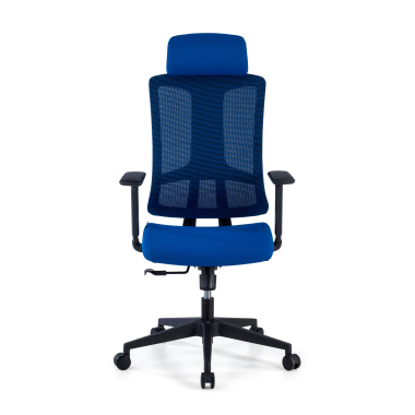 sedia ergonomica blu struttura nera rete transpirante braccioli regolabili 3d supporto lombare poggiatesta 3