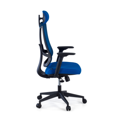 sedia ergonomica blu struttura nera rete transpirante braccioli regolabili 3d supporto lombare poggiatesta 4