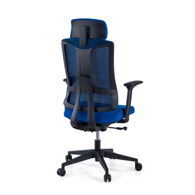 sedia ergonomica blu struttura nera rete transpirante braccioli regolabili 3d supporto lombare poggiatesta 5