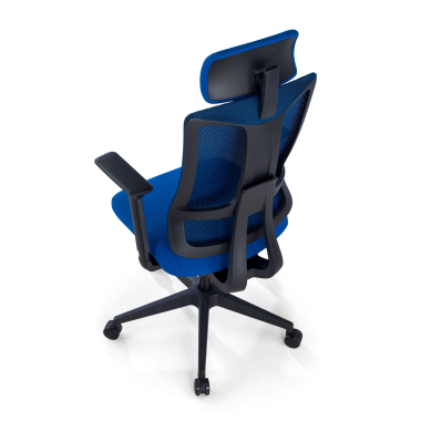 sedia ergonomica blu struttura nera rete transpirante braccioli regolabili 3d supporto lombare poggiatesta 7